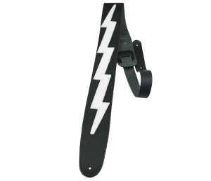 Perri's 218 2.5” Black Leather with White Leather Lightning Bolt - pasek gitarowy