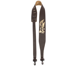 Perri's 7076 2.5” Wide Gold Eagle Embossed Design on Brown Leather Banjo Strap with Plastic Swivel Hook - pasek gitarowy