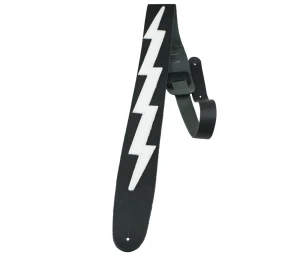 Perri's 218 2.5” Black Leather with White Leather Lightning Bolt - pasek gitarowy